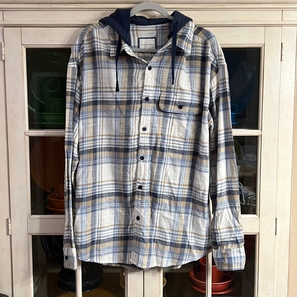 American Eagle Outfitters Other - ⚡️LIKE NEW⚡️AMERICAN EAGLE SUPER SOFT PLAID HOODIE BUTTON DOWN BLUE OLIVE SZ XL